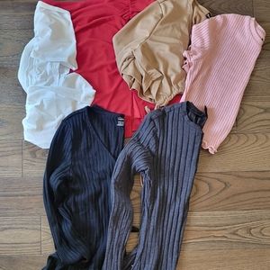 Shein 3 long sleeve, 2 short sleeve, halter and skirt